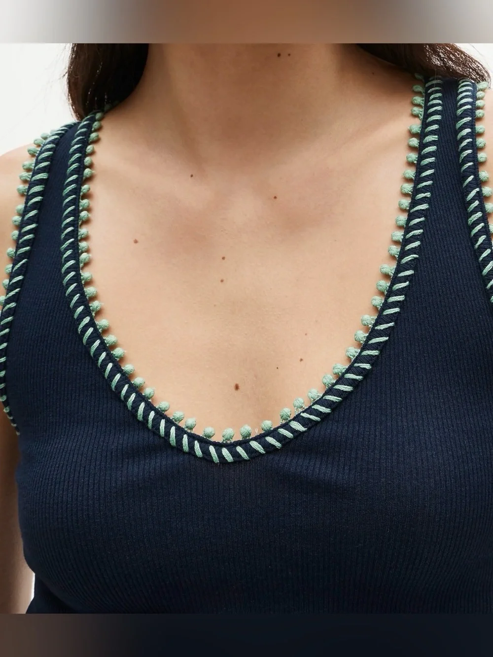 New! J.Crew Perfect rib V-neck tank top with hand-stitched trim in Navy